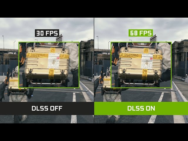 Photos comparatives du rendu 3D dans un jeu vidéo avec et sans DLSS 2.1